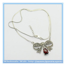 Latest design 925 silver butterfly shape pendant necklace with ruby